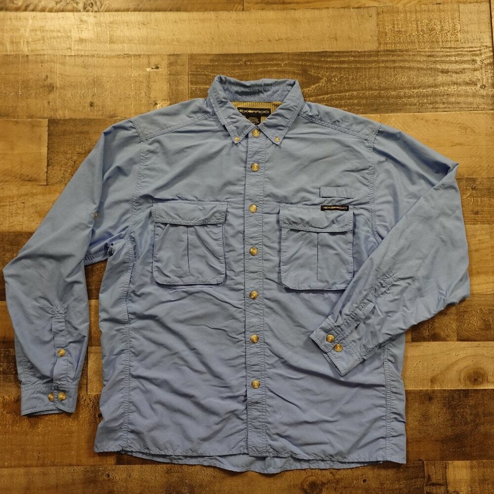 ExOfficio Air Strip Lite Long Sleeve Fishing Shirt Men’s Large Sky Blue